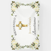 Banner De Bienvenida De Bautizo De Cruz Y Floral (Vertikal)