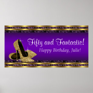Banner der Geburtstagsparty mit lila Gold High Hee Poster