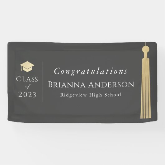 Banner der Gold Tassel & Cap Gray Graduation Party (Horizontal)