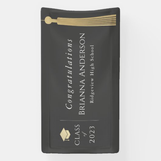 Banner der Gold Tassel & Cap Gray Graduation Party (Vertikal)