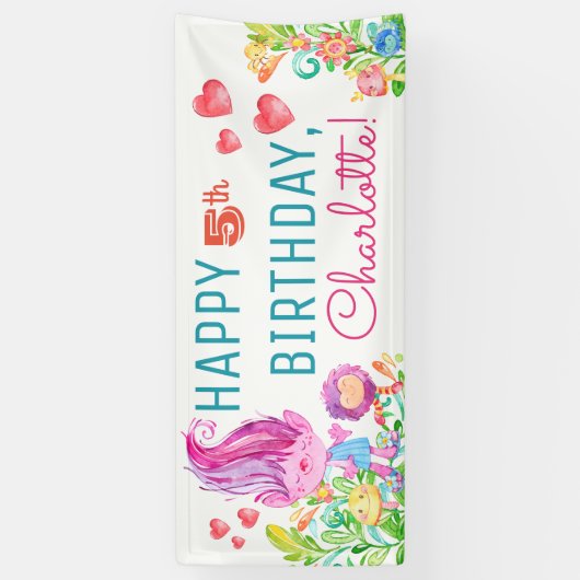 Banner der niedlichen Troll Birthday Party (Vertikal)