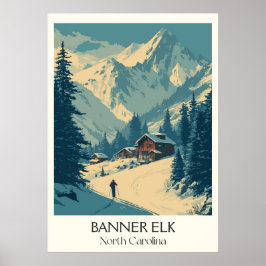 Banner Elk NC Vintag Mountain Winter Village Art Poster