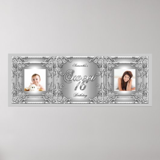 Banner Foto Sweet 16 Party Silver Floral Poster (Vorne)