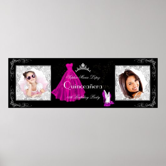Banner Fotos hinzufügen Quinceanera Party Rosa Sch Poster (Vorne)