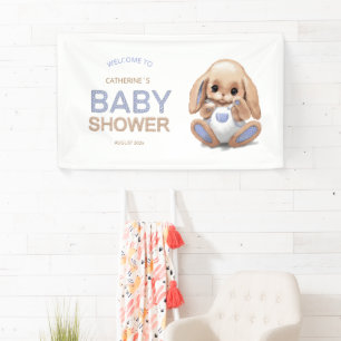 Banner für Babydusche mit niedlichem Pudding-Hase.