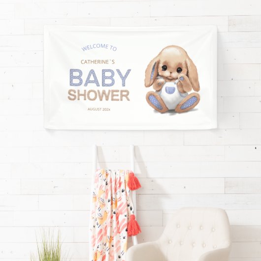 Banner für Babydusche mit niedlichem Pudding-Hase. (Insitu)