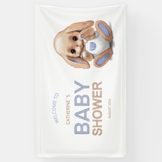 Banner für Babydusche mit niedlichem Pudding-Hase. (Vertikal)