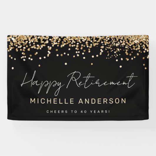 Banner für das Party "Black and Gold Glitzer Retir (Horizontal)