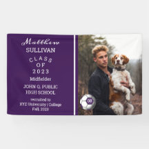 Banner für den Lila Abschluss des Fußballspielers