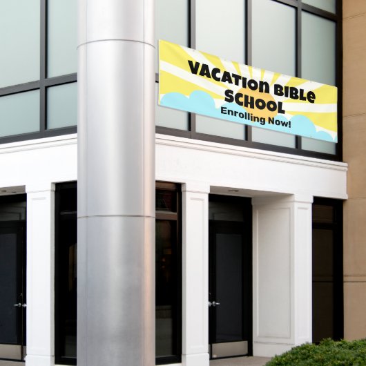 Banner für die Bibelschule im Urlaub (Äußeres Gebäude)