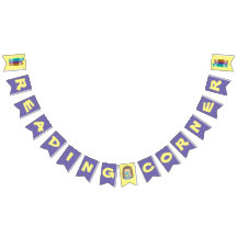 Banner für die lila und gelbe Leseecke