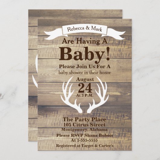 Banner für Rustikales Leichtholz und Weißes Hirsch Einladung (Vorne/Hinten)