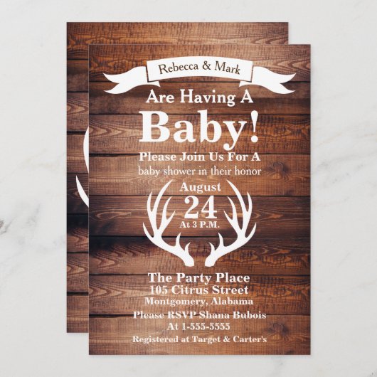 Banner für rustikales Stallholz und Weiße Hirschan Einladung (Vorne/Hinten)