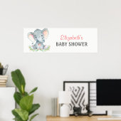 Banner für Wasserfarbenlephant Girl Baby Dusche Poster (Heimbüro)