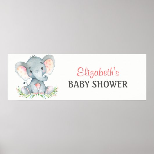 Banner für Wasserfarbenlephant Girl Baby Dusche Poster (Vorne)