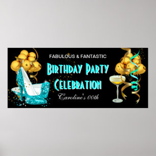 Banner Geburtstagsparty Feier Aquamarin Blue Gold Poster