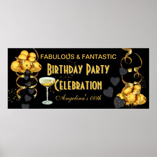 Banner Geburtstagsparty Feier Black Gold Poster (Vorne)