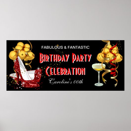 Banner Geburtstagsparty Feier Red Gold Poster (Vorne)