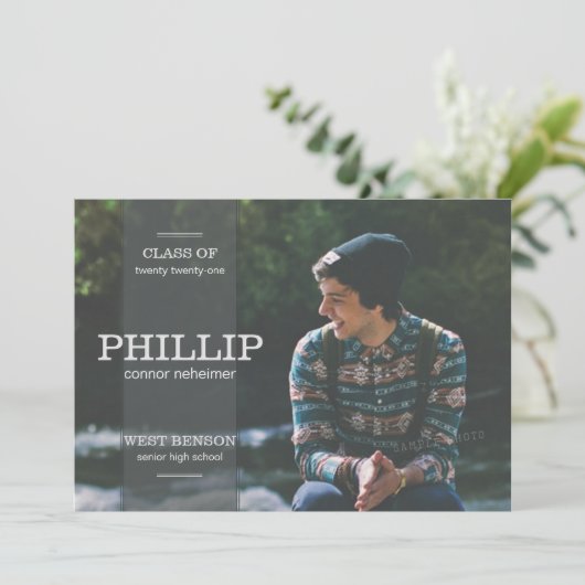 Banner Gray Foto Abschluss Einladung (Stehend Vorderseite)