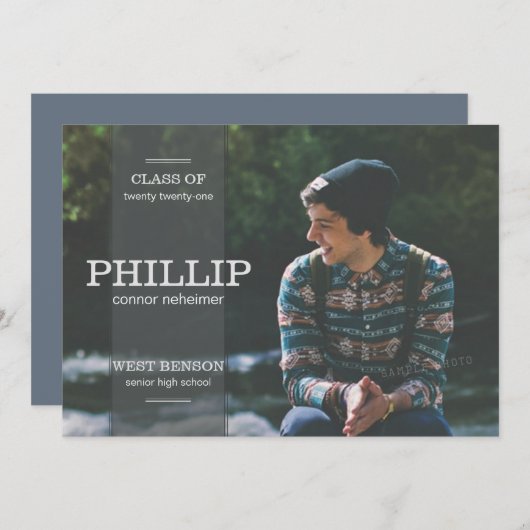 Banner Gray Foto Abschluss Einladung (Vorne/Hinten)