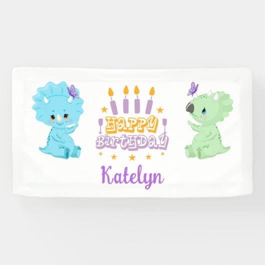 Banner "Happy Birthday" personalisiert Dinosaur (Horizontal)