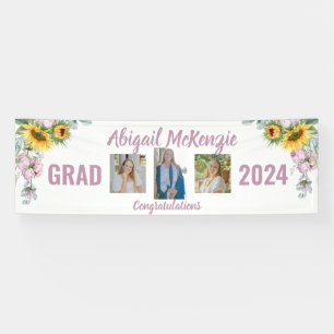 Banner mit rosa Pfingstrosen und Sonnenblumen zum 