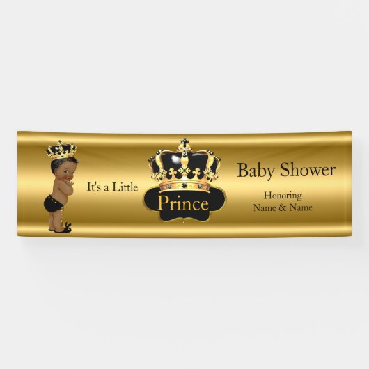Banner Prince Baby Shower Black Gold Ethnic (Horizontal)