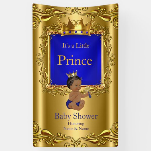 Banner Prince Baby Shower Blue Gold Ethnic 2 (Vertikal)