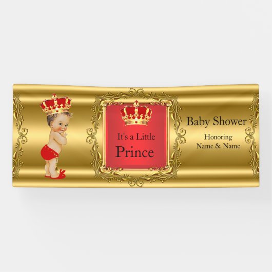 Banner Prince Baby Shower Red Gold Brünett Boy (Horizontal)