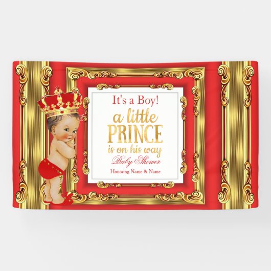 Banner Prince Baby Shower Regal Red Gold Brünett (Horizontal)