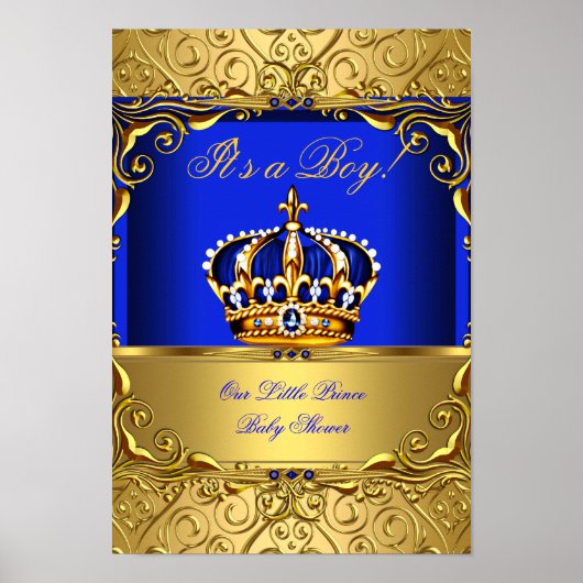 Banner Prince Boy Baby Dusche Blue Gold Crown Poster (Vorne)