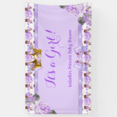 Banner Princess Baby Dusche Lila Rose Blumenmuster (Vertikal)