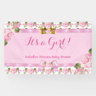 Banner Princess Baby Dusche Rosa Rosen Gold Crown