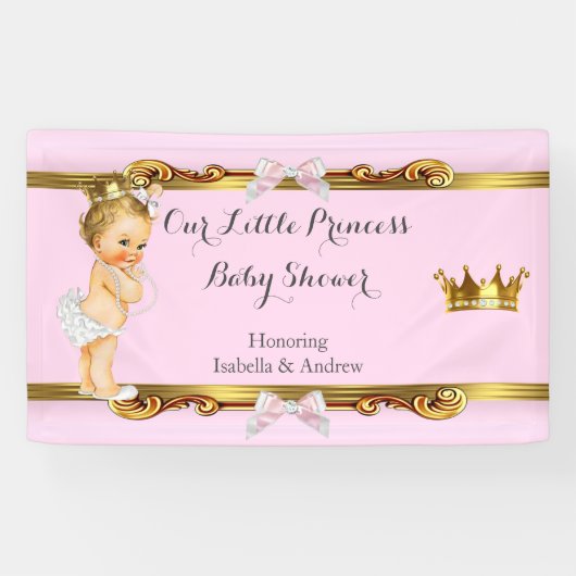 Banner Princess Baby Dusche Rosa Weiße Blondine (Horizontal)