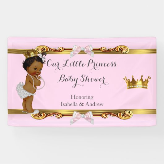 Banner Princess Baby Dusche Rosa Weißes Gold Ethni (Horizontal)