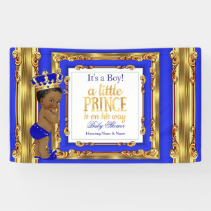 Banner Prinz Baby Shower Royal Blau Gold Ethnisch