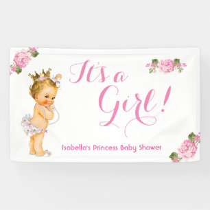 Banner Prinzessin Baby Shower Rosa Floral Blond