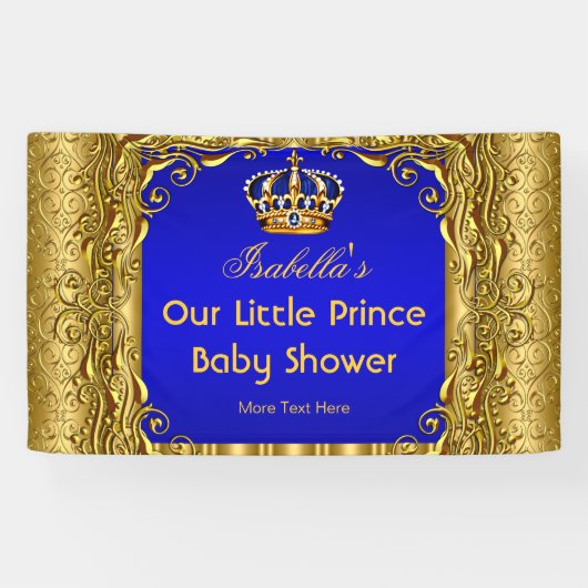 Banner Royal Prince Baby Dusche Blue Gold Crown (Horizontal)