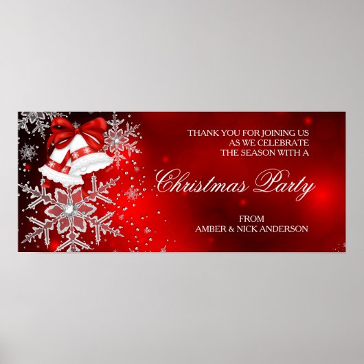 Banner Sparkle Snowflake Rotes Weihnachtsfest Part Poster (Vorne)
