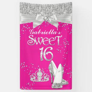 Banner Sparkle Tiara Absätze Sweet 16 Hot Pink