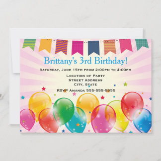 Banner und Ballons Rosa Geburtstagsparty Einladung