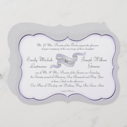 Banner und Scallops für Silber und Lavendel Einladung (Vorne/Hinten)