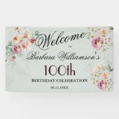 Banner Wasserfarbe Blumen 100. Geburtstag Willkomm (Horizontal)