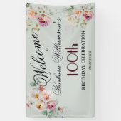 Banner Wasserfarbe Blumen 100. Geburtstag Willkomm (Vertikal)