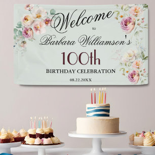 Banner Wasserfarben Blumen 100. Geburtstag Willkom