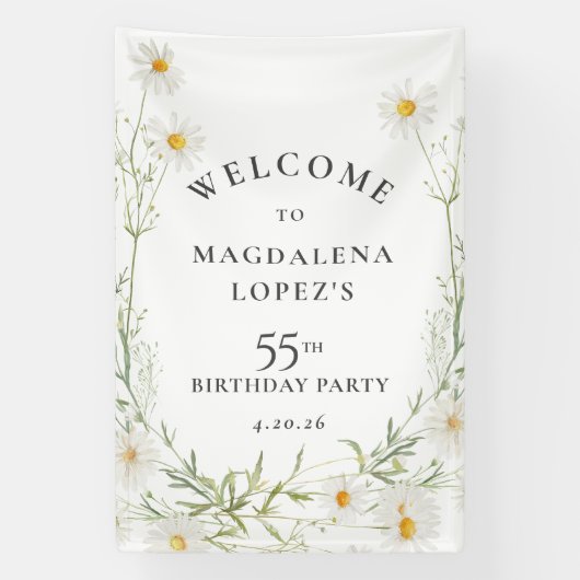 Banner zum 55. Geburtstag April-Geburtsblume Daisy (Vertikal)