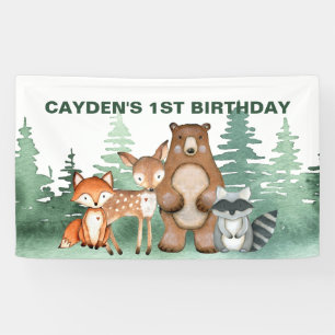 Banner zum ersten Geburtstag mit wildem Waldtier