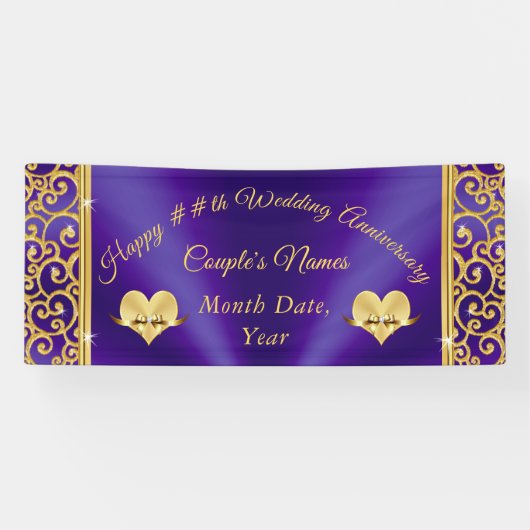 Banner zum Lila und Gold Happy Wedding Anniversary (Horizontal)