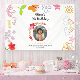 Banner zum Party von Gelben und Lila Kindern