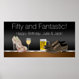 Banner zur Geburtstagsparty von Mann und Frau Poster
